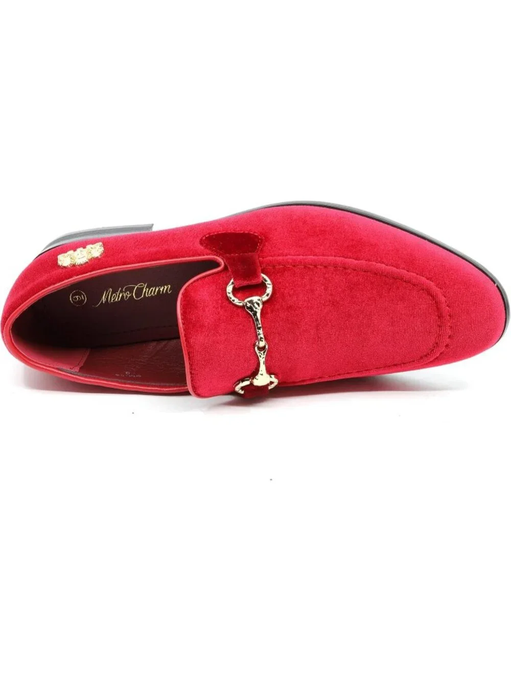 Metrocharm Men's Red Rubber Velvet Loafers Gold Buckle Slip On Classic Shoes